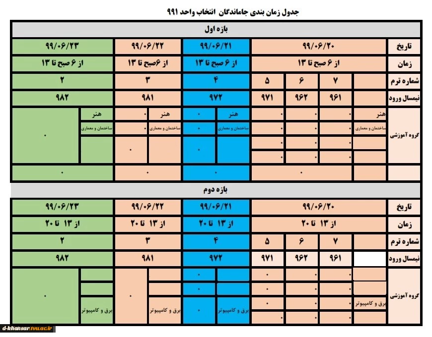 بازه جدید انتخاب واحد دانشجویان نیمسال اول 1400 - 1399 2