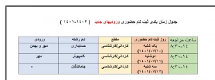 جدول زمانبندی ثبت نام حضوری ورودی های جدید 2