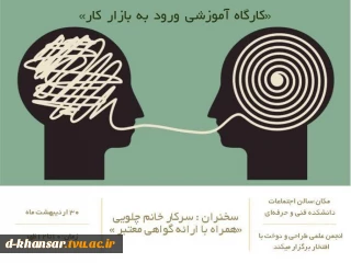 ورکشاپ آمادگی برای ورود به بازار کار                                                                                                           ( رزومه نویسی ،جلسه مصاحبه ،سخنوری در جمع )