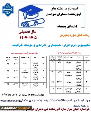 اطلاعیه پذیرش دانشجو در مقطع کاردانی ویژه دانشگاه ملی مهارت-سال ۱۴۰۴